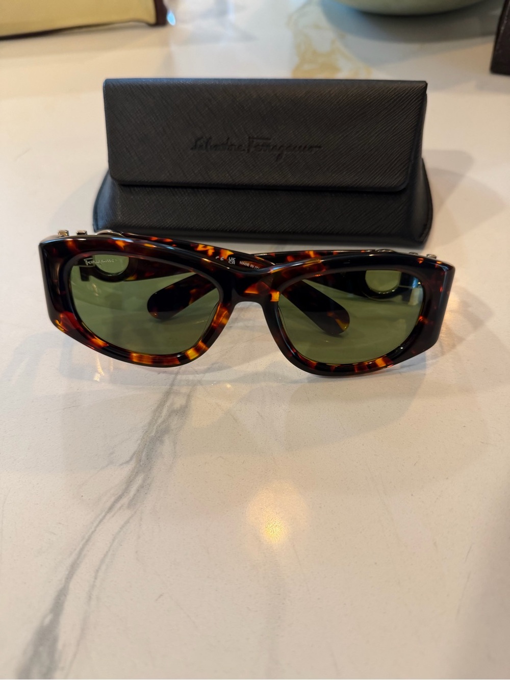 Salvatore Ferragamo NWOT Tortoiseshell Sunglasses with Green Lenses